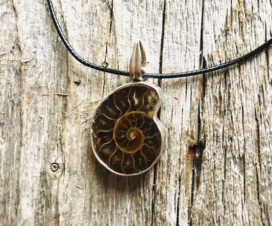 Amonite sterling silver pendant, handmade jewelry, 92.5 sterling silver pendant with plated silver chain, great gift for her