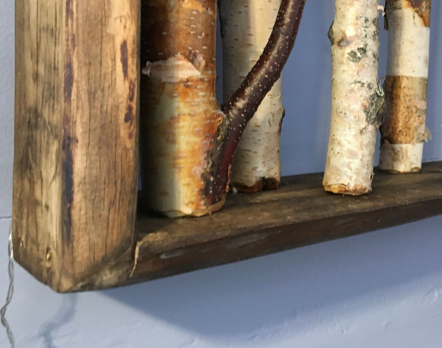 birch pole wall decor, rustic decor, framed wall art, 3d shadow box, birch branch decor, inspired by nature
