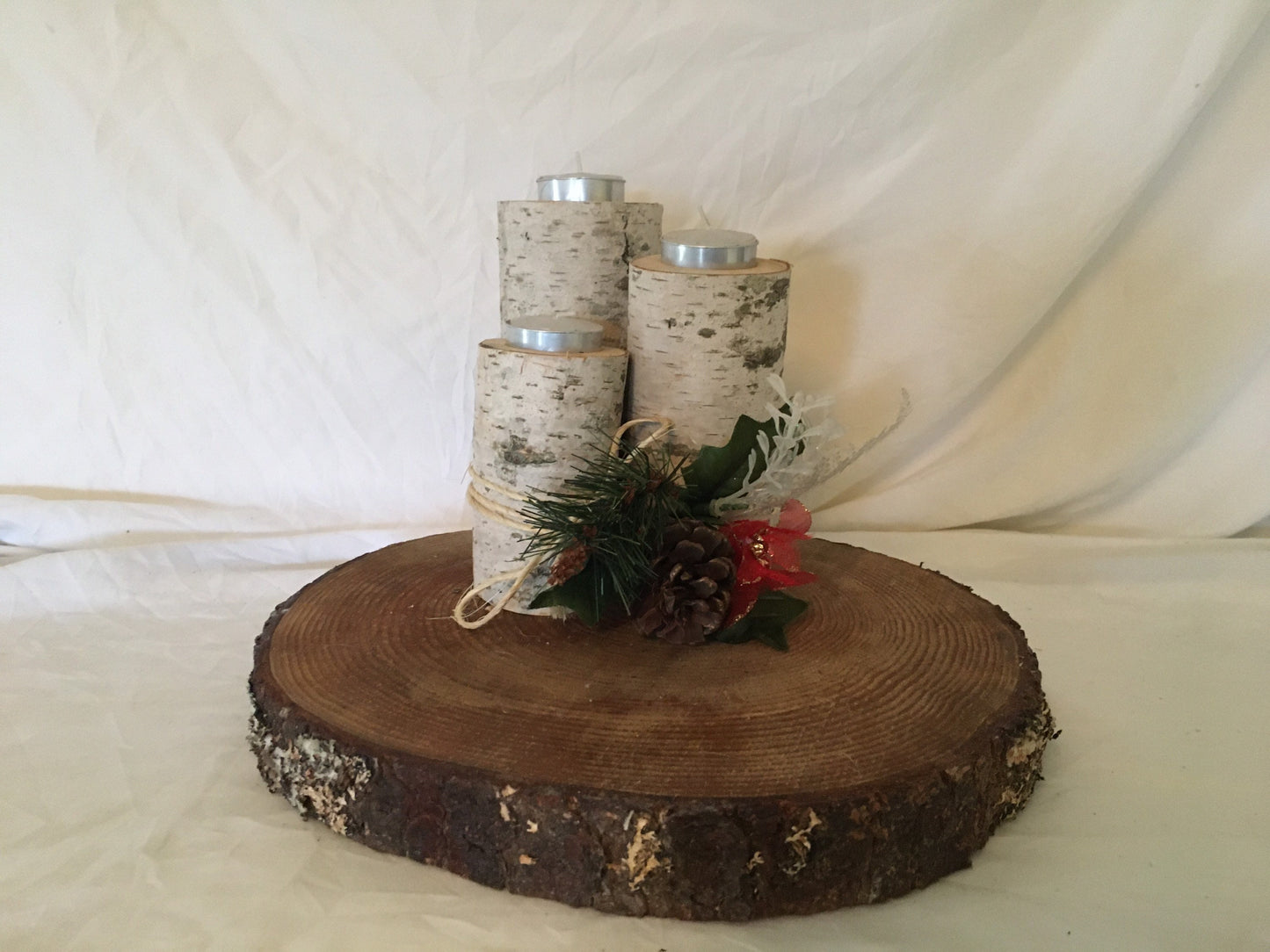 Set of 3 Birch candle holder, birch tea light holder, wedding decor, wedding centre piece, rustic home decor, cottage decor