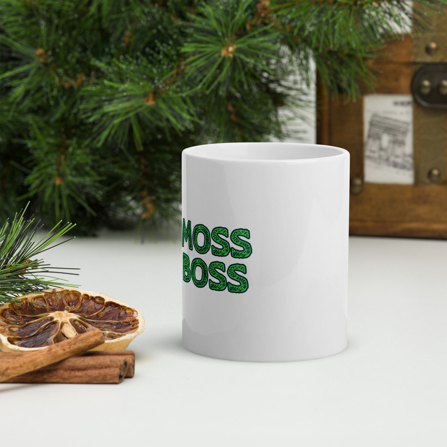 Moss Boss White glossy mug