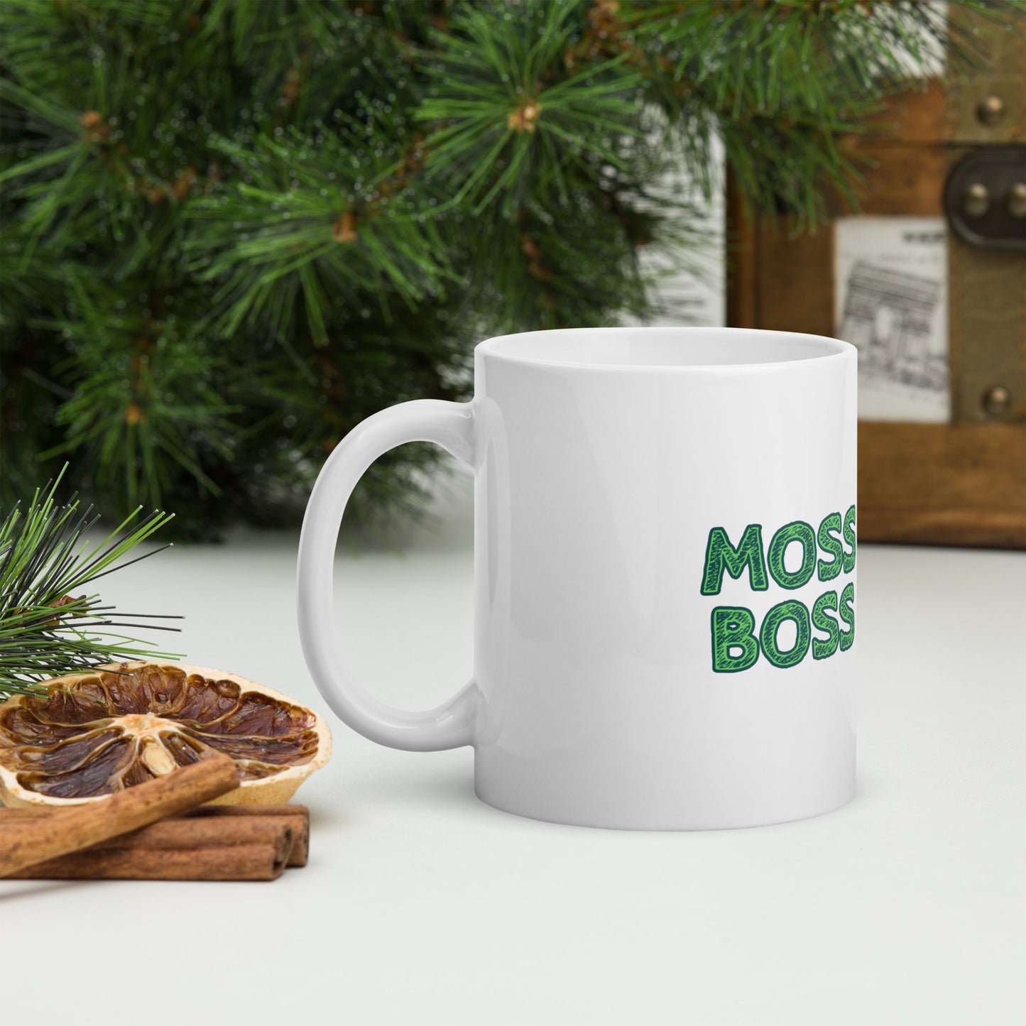Moss Boss White glossy mug