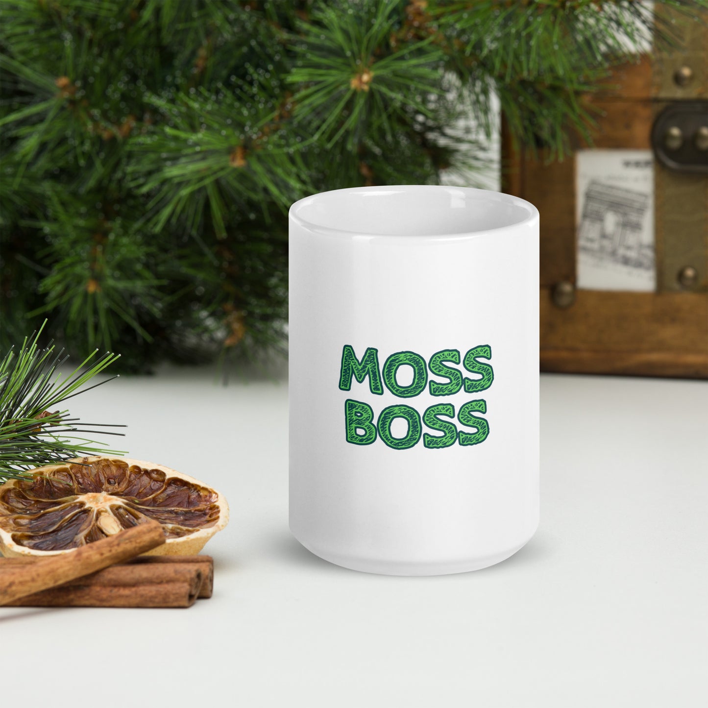 Moss Boss White glossy mug