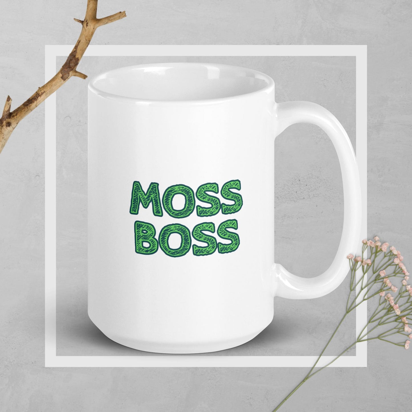Moss Boss White glossy mug
