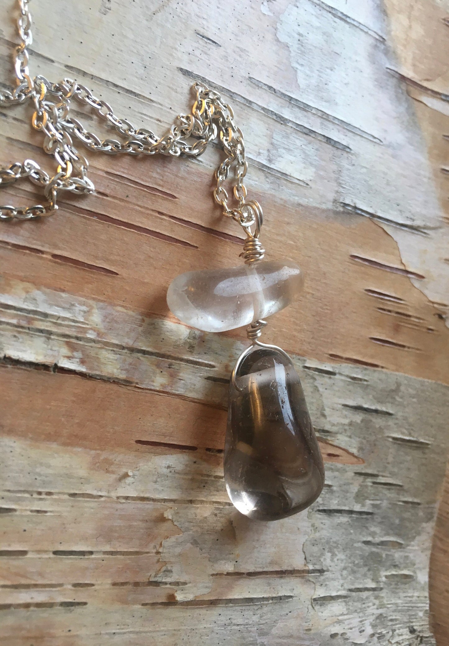 Clear Quartz pendant, smokey quartz pendant, one of a kind pendant, hand crafted, minimalist pendant