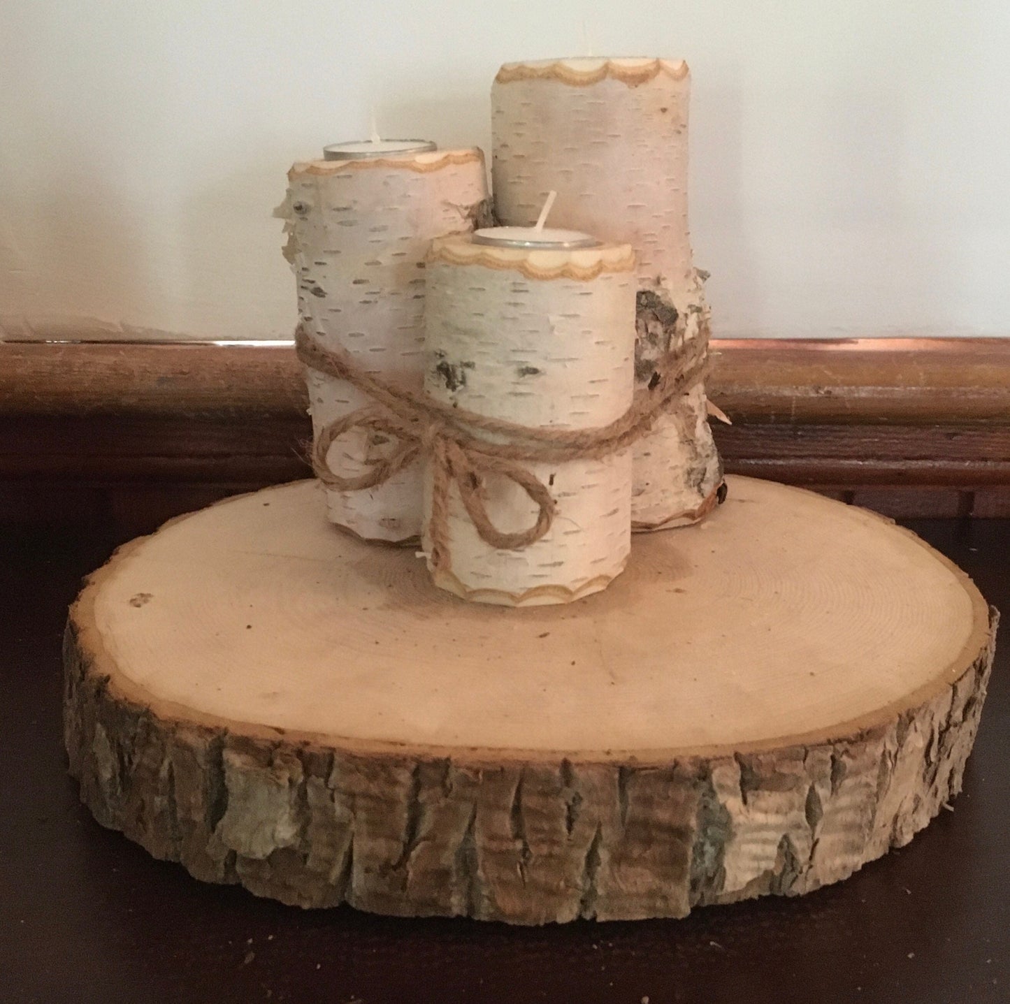 Set of 3 Birch candle holder, birch tea light holder, wedding decor, wedding centre piece, rustic home decor, cottage decor