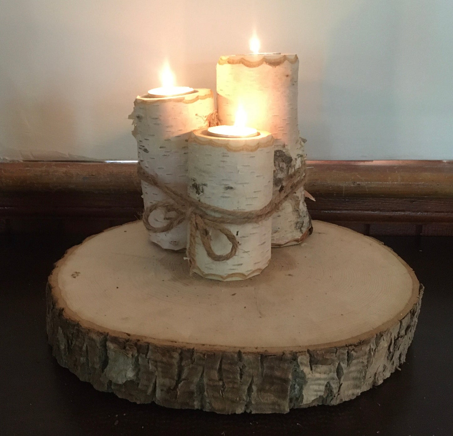 Set of 3 Birch candle holder, birch tea light holder, wedding decor, wedding centre piece, rustic home decor, cottage decor