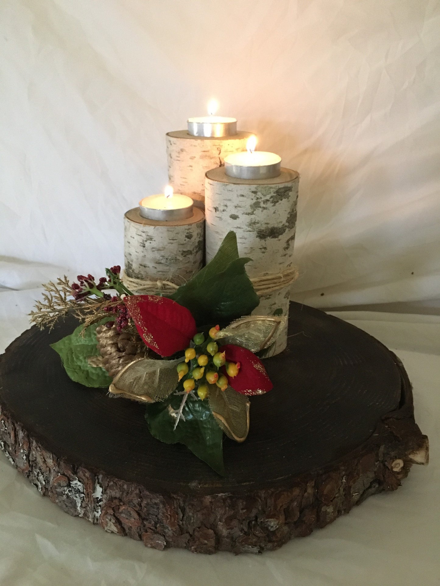 Set of 3 Birch candle holder, birch tea light holder, wedding decor, wedding centre piece, rustic home decor, cottage decor